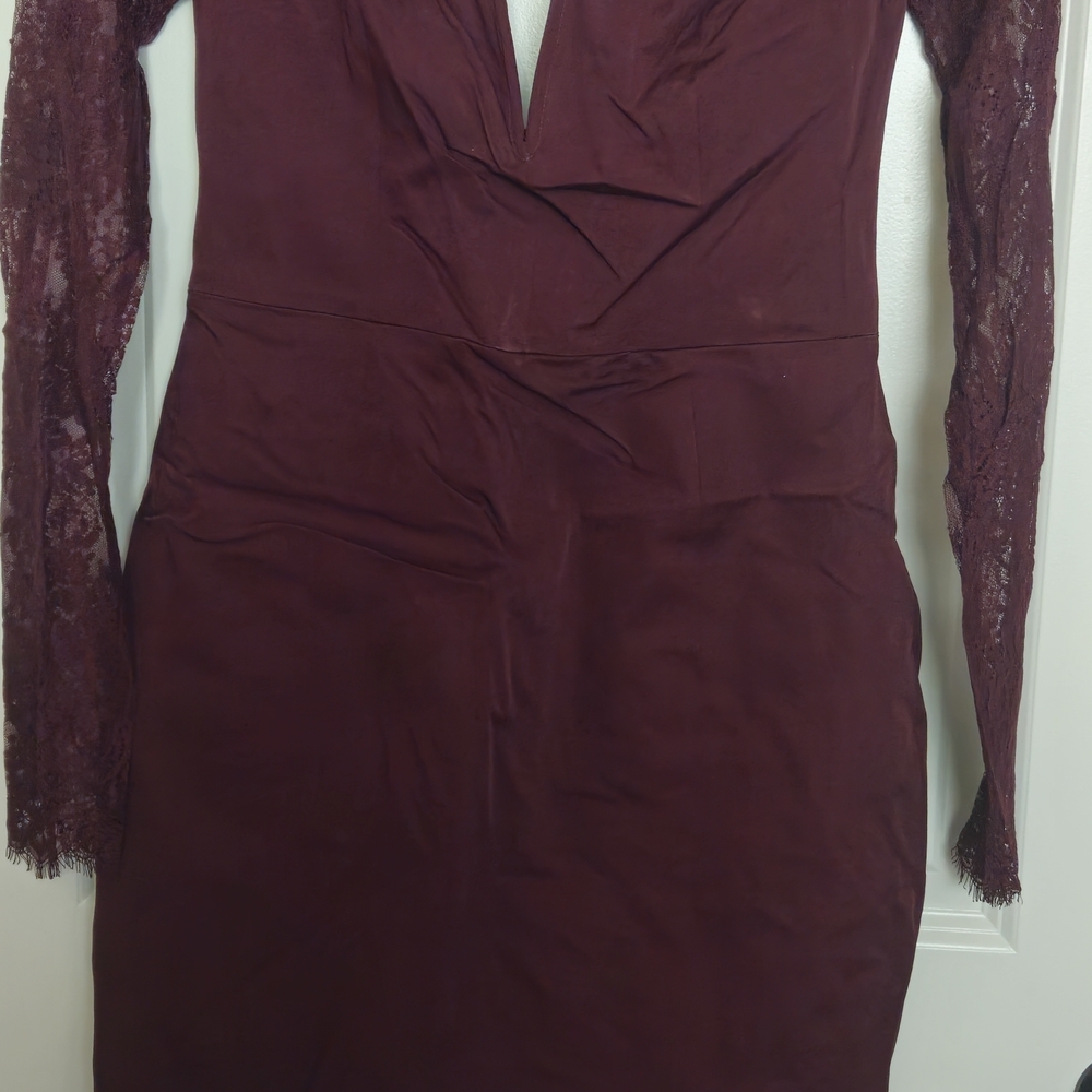 House of CB Wine Long Sleeve Lace Dress